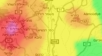 מפת זיהום אור של ישראל - דוגמא