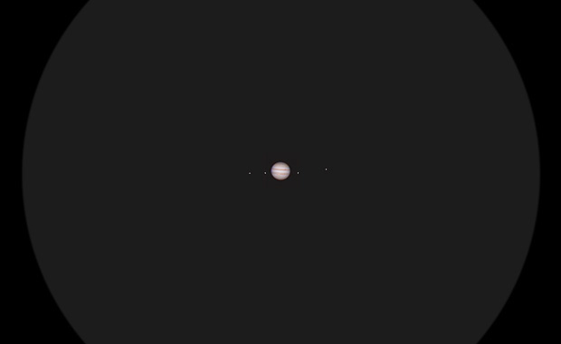 Full field of view with a Jupiter at 180x through an average telescope