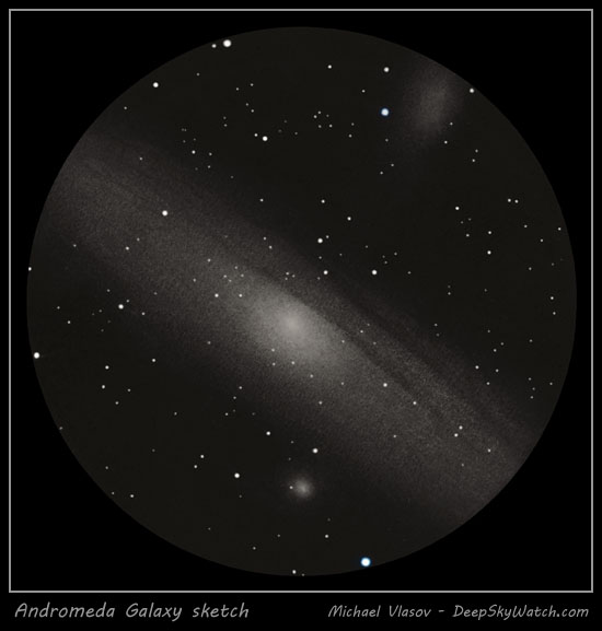 andromeda galaxy sketch - m31, m32, m110