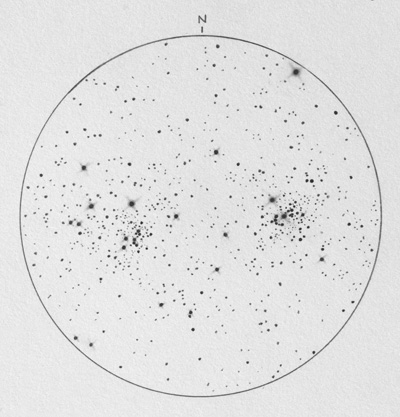 pencil drawiong of double cluster in perseus
