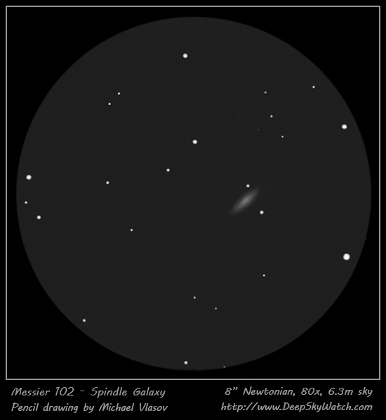 messier 102 (NGC5866) spindle galaxy drawing, observing log