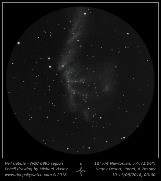 veil nebula east, ngc 6995 ic 1340 sketch
