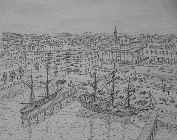 harbour city  - pencil drawing