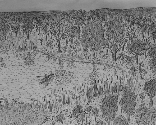 pond - pencil drawing