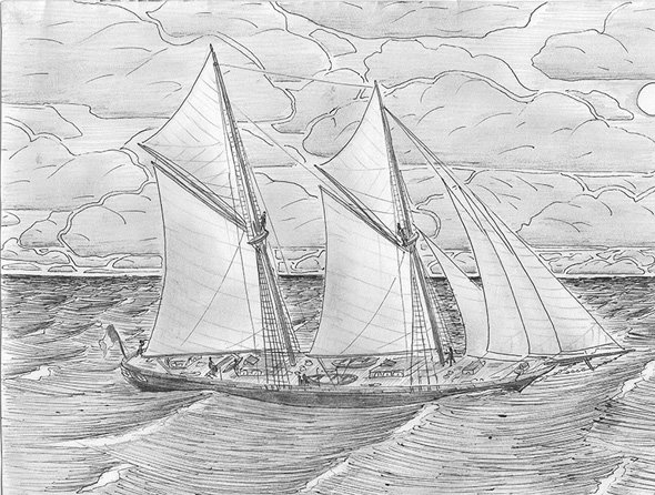schooner - pencil drawing