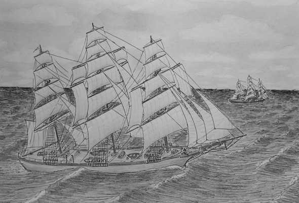 tea clipper ships - pencil drawing